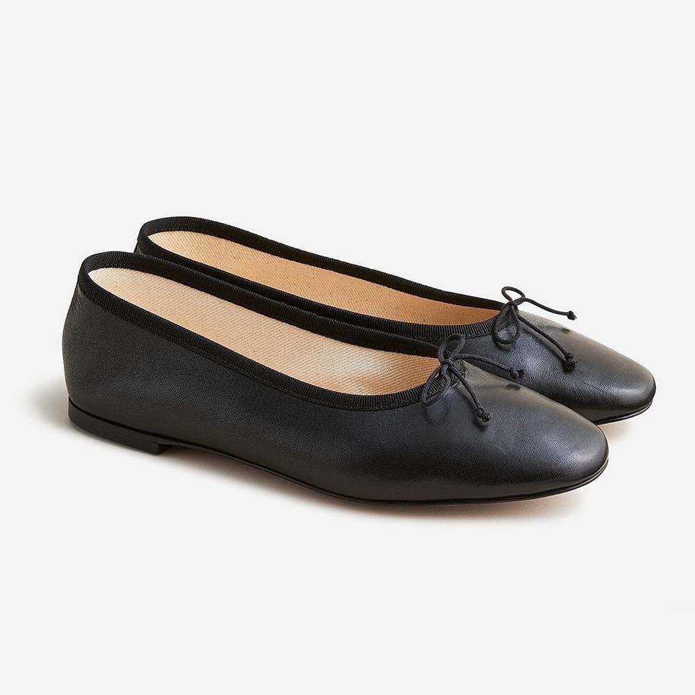 J. Crew Zoe Ballet Flats in Leather Black Size 8.
